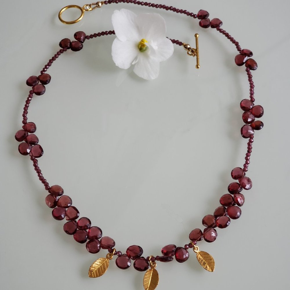 Garnet Necklace, Garnet Faceted Hearts, Gold Vermeil toggle closure and findings